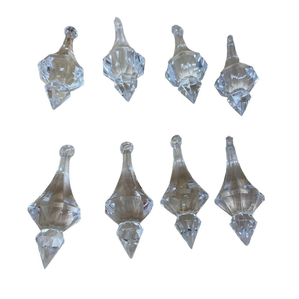 Set of 8 Acrylic Chandelier Christmas Ornaments Clear Faceted Jewel Holiday